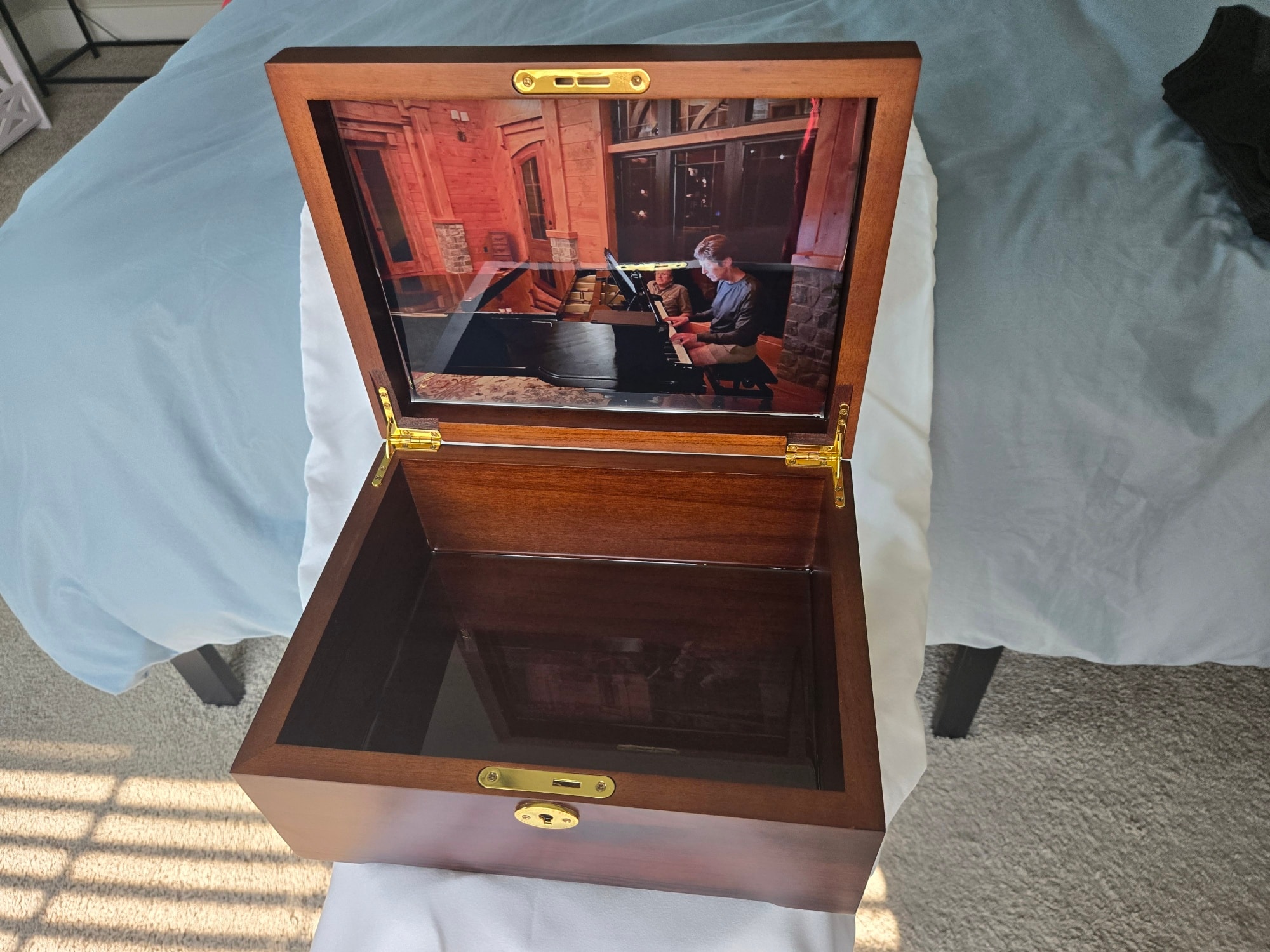 Estate Elegance box — open with custom lid photo